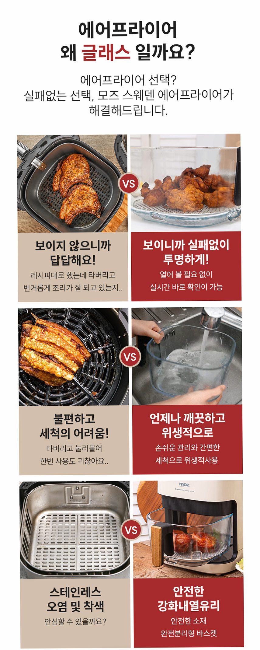 모즈스웨덴 글라스 에어프라이어 4.2L MA-5000G 아이보리 에어프라이기