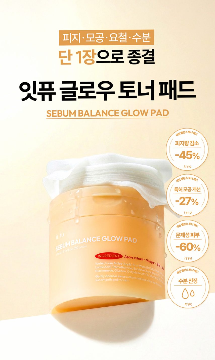 [요철제로 필링패드] 글로우 토너 패드 지우개 좁쌀 피지 모공 각질 아하 바하 60매, 3개